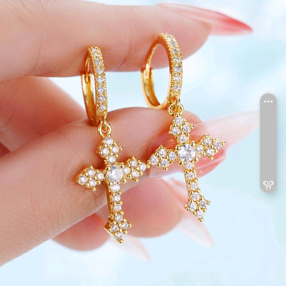 Gold Cross Hoop Earrings